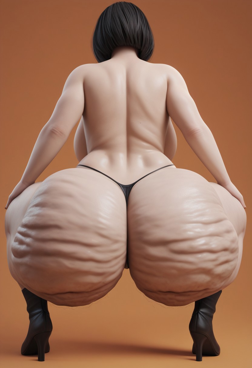 1girls 3d ai_generated asian_female ass_cheeks big_ass big_booty black_hair bob_cut bubble_ass bubble_butt cellulite colossal_ass curvy curvy_female curvy_figure dat_ass fat_ass hands_on_knees heel_boots huge_ass huge_breasts hyper_ass large_ass massive_ass milf orange_background paag phat_ass semi_nude simple_background solo solo_female squatting thong visible_breasts wide_hips