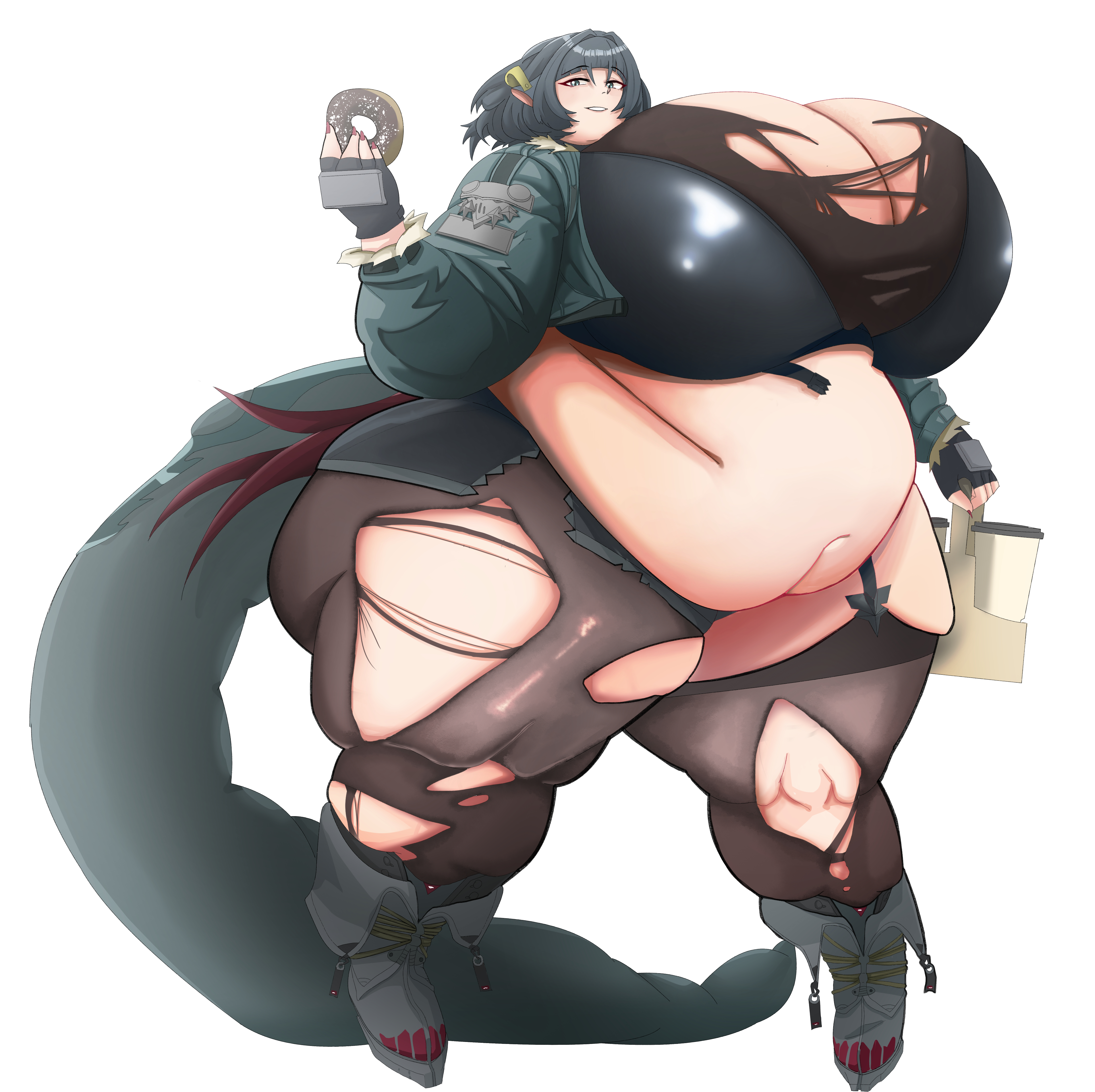 1girls, bananamilkshaker, bbw, breasts, fat, female, female only, gigantic breasts, huge belly, huge breasts, jane doe (zenless zone zero), obese, overweight, overweight female, solo, solo female, weight gain, zenless zone zero