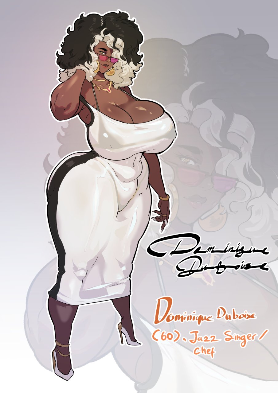 big_breasts blonde_hair brown_body character_request dark-skinned_female dominique_duboise_(character) donaught gray_hair older_female original_character tagme tagme_(character) twitter_link two-tone_hair white_hair