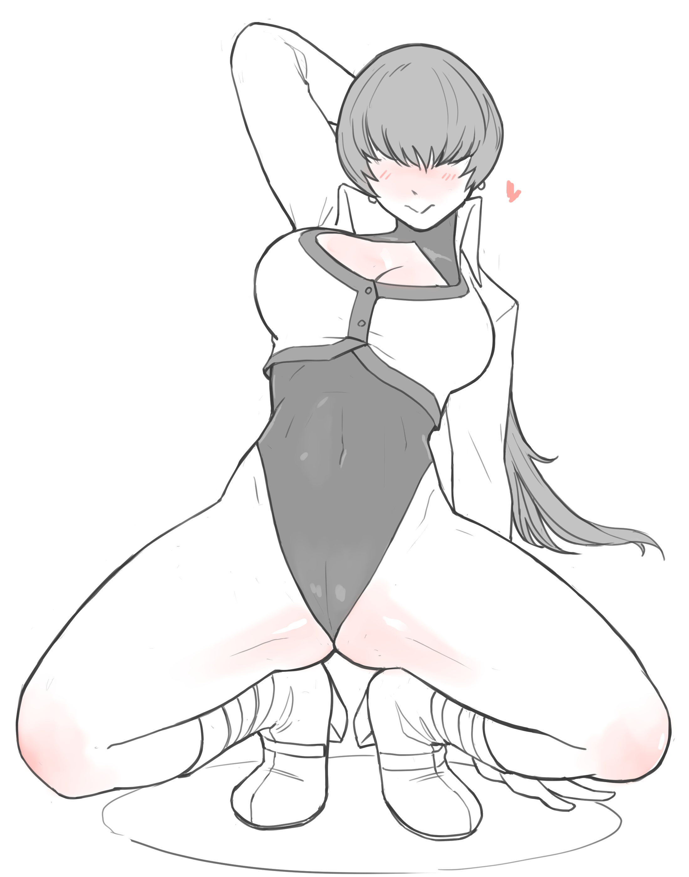blush, cameltoe, cleavage, female, hair over eyes, heart, king of fighters, leotard, martinicandy, open legs, presenting pussy, pussy, shermie (kof), snk, squatting