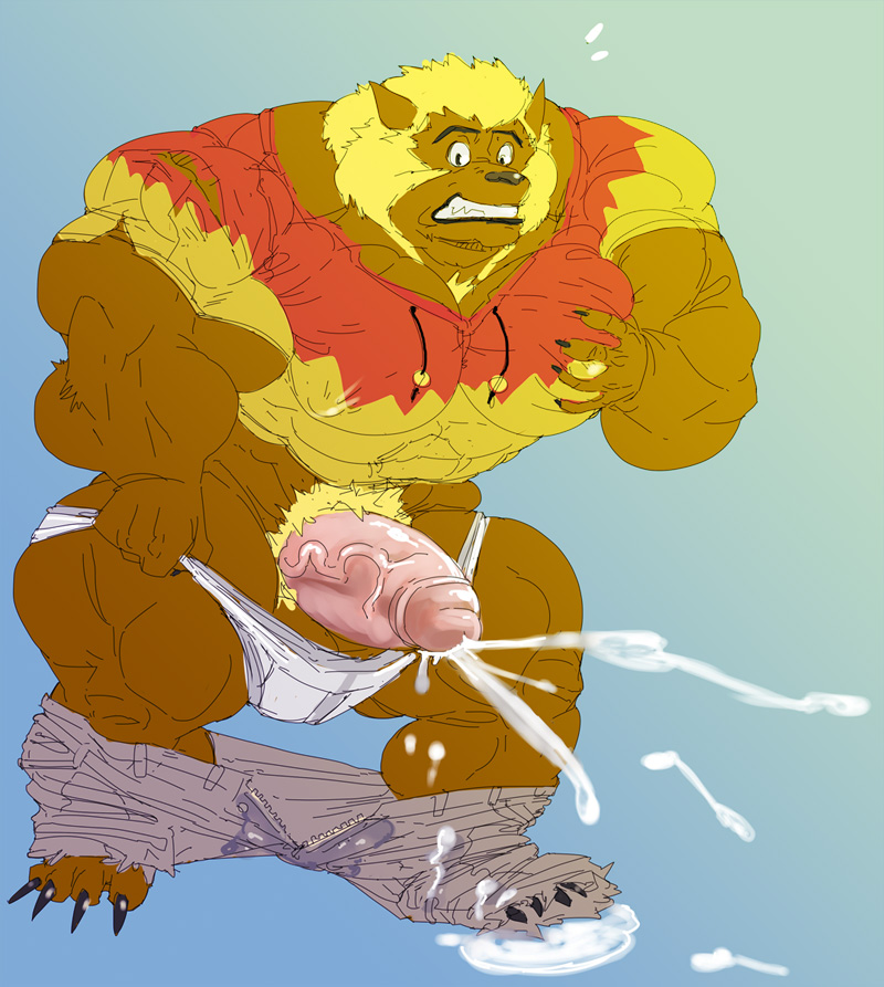 2011 anthro big_muscles bodily_fluids bottomwear canid canine canis clenched_teeth clothing cum cumshot ejaculation flying_sweatdrops genital_fluids genitals huge_muscles hyper hyper_muscles male male_only mammal martin_mystery martin_mystery_(character) muscular muscular_male pants penis simple_background solo stagor55 standing sweat sweatdrop teeth torn_clothing transformation underwear were werecanid werecanine werewolf wolf