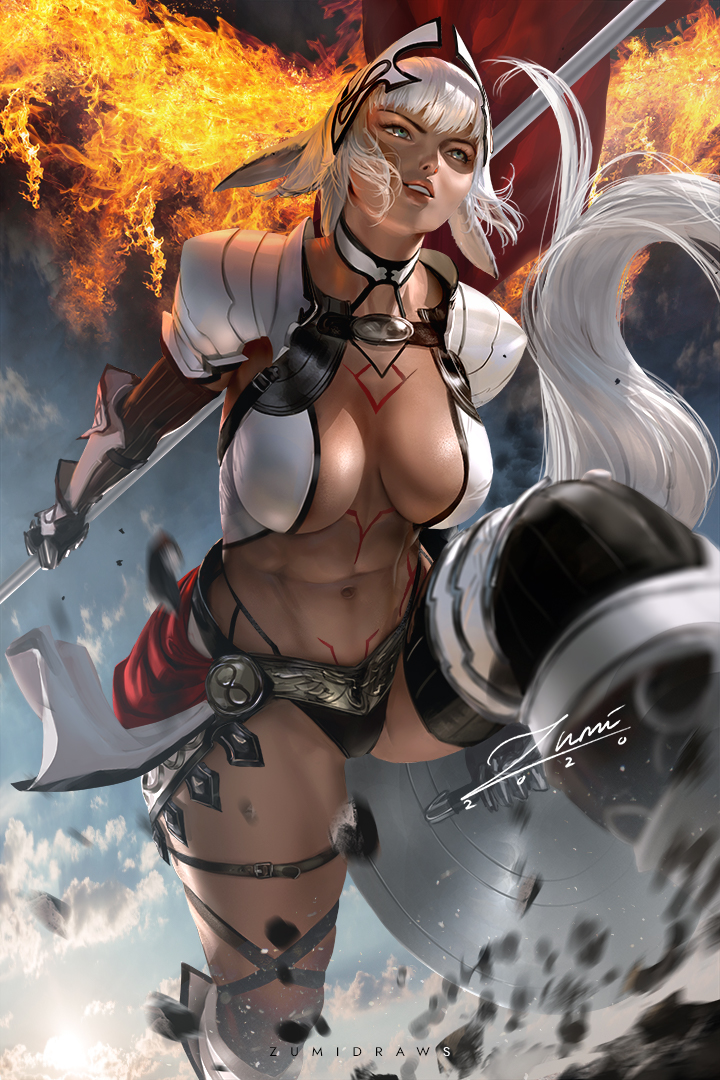 1girls, abs, breasts, caenis (fate), cleavage, fate (series), fate/grand order, female, female only, large breasts, solo, zumi