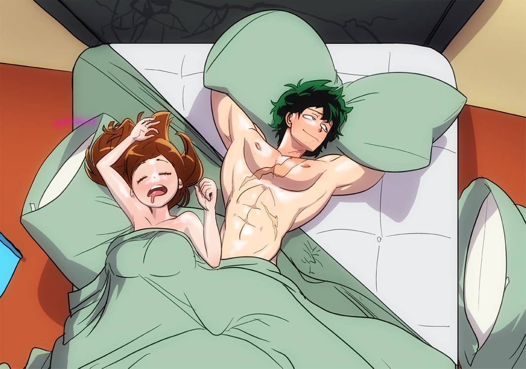 1boy 1girls after_sex afterglow aged_up big_breasts completely_nude completely_nude_female completely_nude_male covered_breasts gairon implied_sex in_bed izuku_midoriya muscular_male my_hero_academia naked naked_female naked_male nude nude_female nude_male ochako_uraraka sleeping straight uncensored wholesome