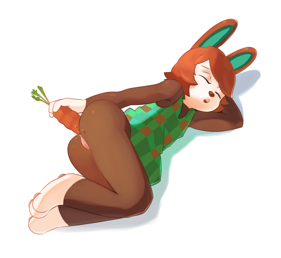 anal anal_penetration animal_crossing anthro arefrigerator ass bottomless brown_fur brown_hair carmen_(animal_crossing) carrot closed_eyes food food_play improvised_sex_toy insertion looking_pleasured lying_on_side masturbation nintendo pussy rabbit raised_ass source_request vegetable vegetable_insertion year_request