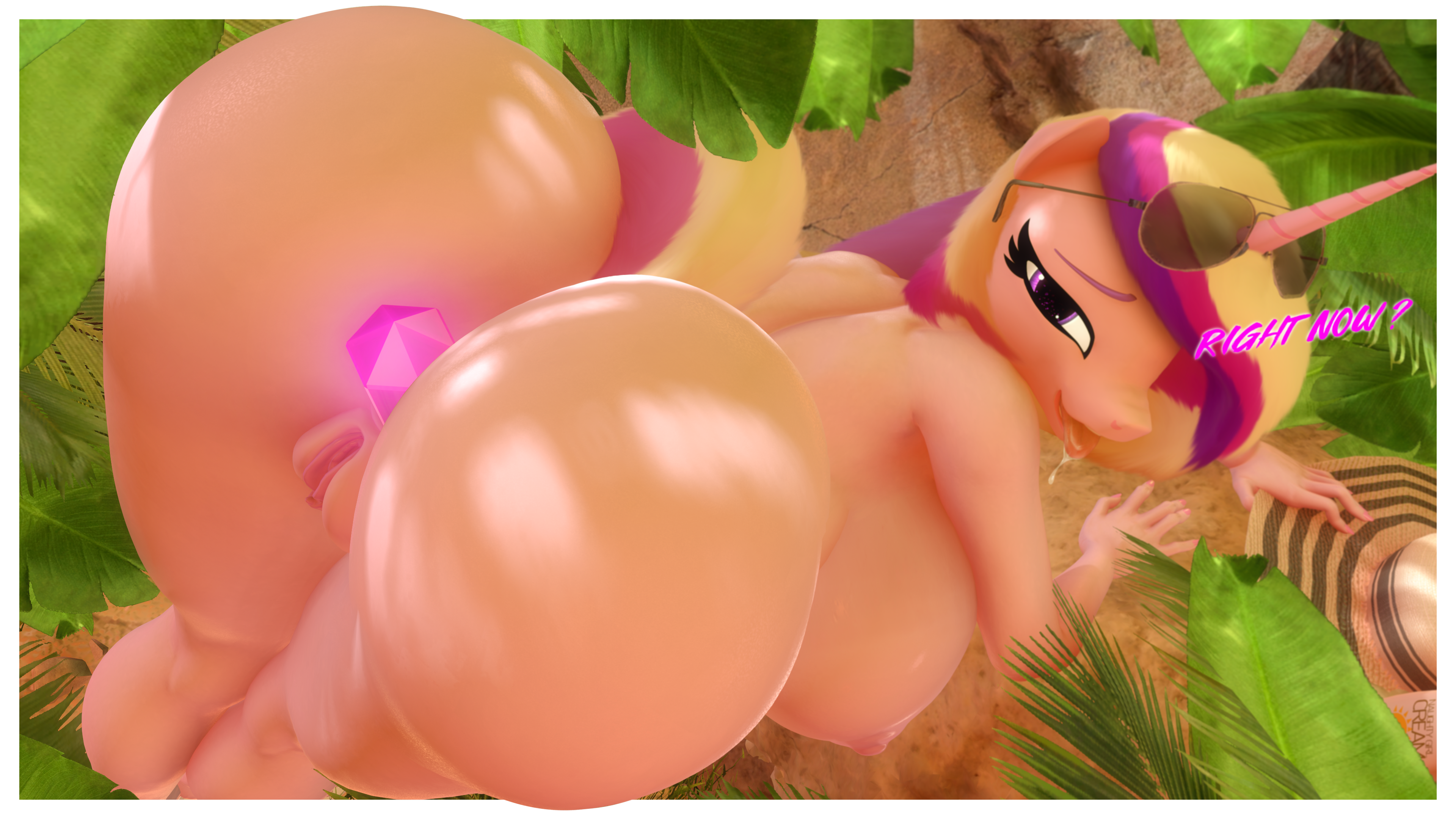 3d, 3d (artwork), anthro, ass, bent over, big ass, big breasts, breasts, digital media (artwork), female, friendship is magic, furry, gem, hooves-art, horse, huge breasts, looking at viewer, looking back, my little pony, nipples, pony, presenting ass, princess cadance (mlp), pussy, solo, sunglasses, tongue, tongue out, unicorn