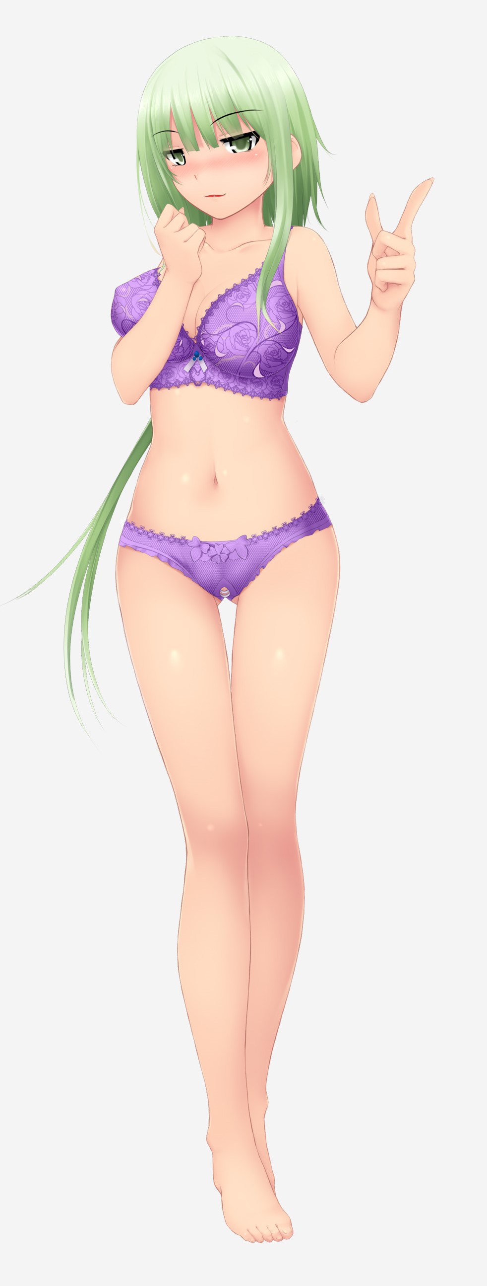 1girls aroused big_breasts bra cg_art female female_only goddess green_eyes green_hair huniepop lingerie panties purple_bra purple_lingerie purple_panties solo theiatena_venus