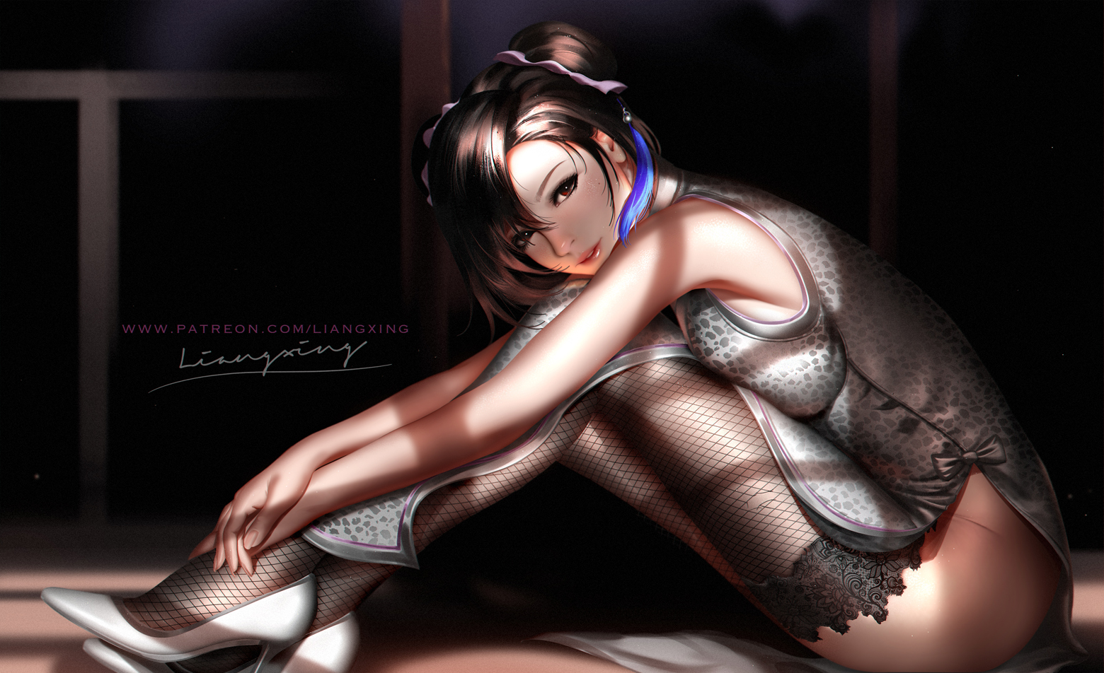 1girls, big breasts, breasts, female, final fantasy, final fantasy vii, large breasts, liang xing, looking at viewer, solo, thighhighs, tifa lockhart