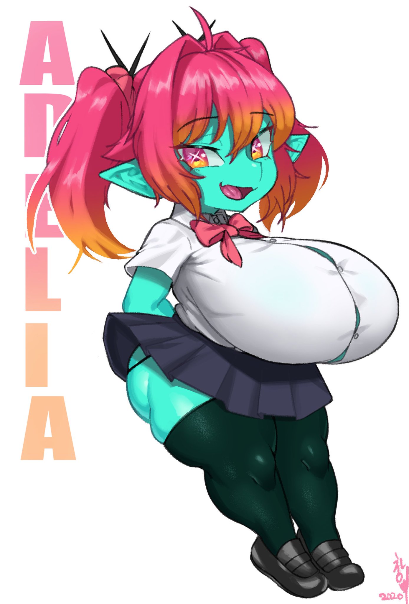 adelia (changbae), big breasts, breasts, changbae, female, goblin, goblin female, huge breasts, shortstack, solo