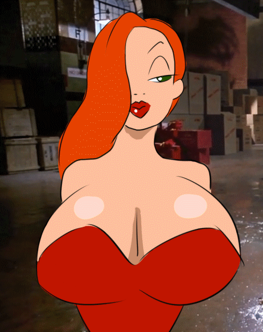 animated breast_squeeze breasts disney exposed_breasts exposed_nipples female first_person_view jessica_rabbit nipples red_hair red_lipstick shock vylfgor who_framed_roger_rabbit