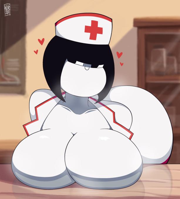 androjuniarto, ass, breasts, curvy, female, female only, large breasts, maid, maidbot (androjuniarto), mob face, nurse, original character, robot girl, short hair, tagme, wide hips