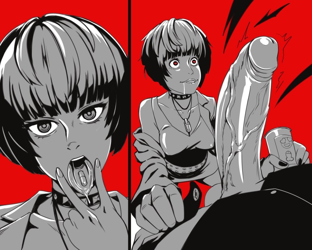 1boy 1girls 2koma atlus balls between_fingers big_penis black_fingernails cleavage cock_hungry cock_worship collar collarbone dress drooling drugs duo emo erect_penis erection eye_contact eyes_open eyes_wide_open faceless_male female fingernails fingers goth hands heart heart-shaped_pupils holding_object huge_cock huge_penis human human_only imminent_fellatio imminent_oral kneeling kyder large_penis lip_biting lips looking_at_penis looking_at_viewer male megami_tensei mouth mouth_open open_eyes oral partially_colored penis penis_awe persona persona_5 pill red_background saliva saliva_drip saliva_on_tongue salivating shadow short_hair shoulders simple_background straight surprised symbol-shaped_pupils tae_takemi teeth testicles thick_penis tongue tongue_out veins veiny_penis white_skin wide_eyed yellow_eyes