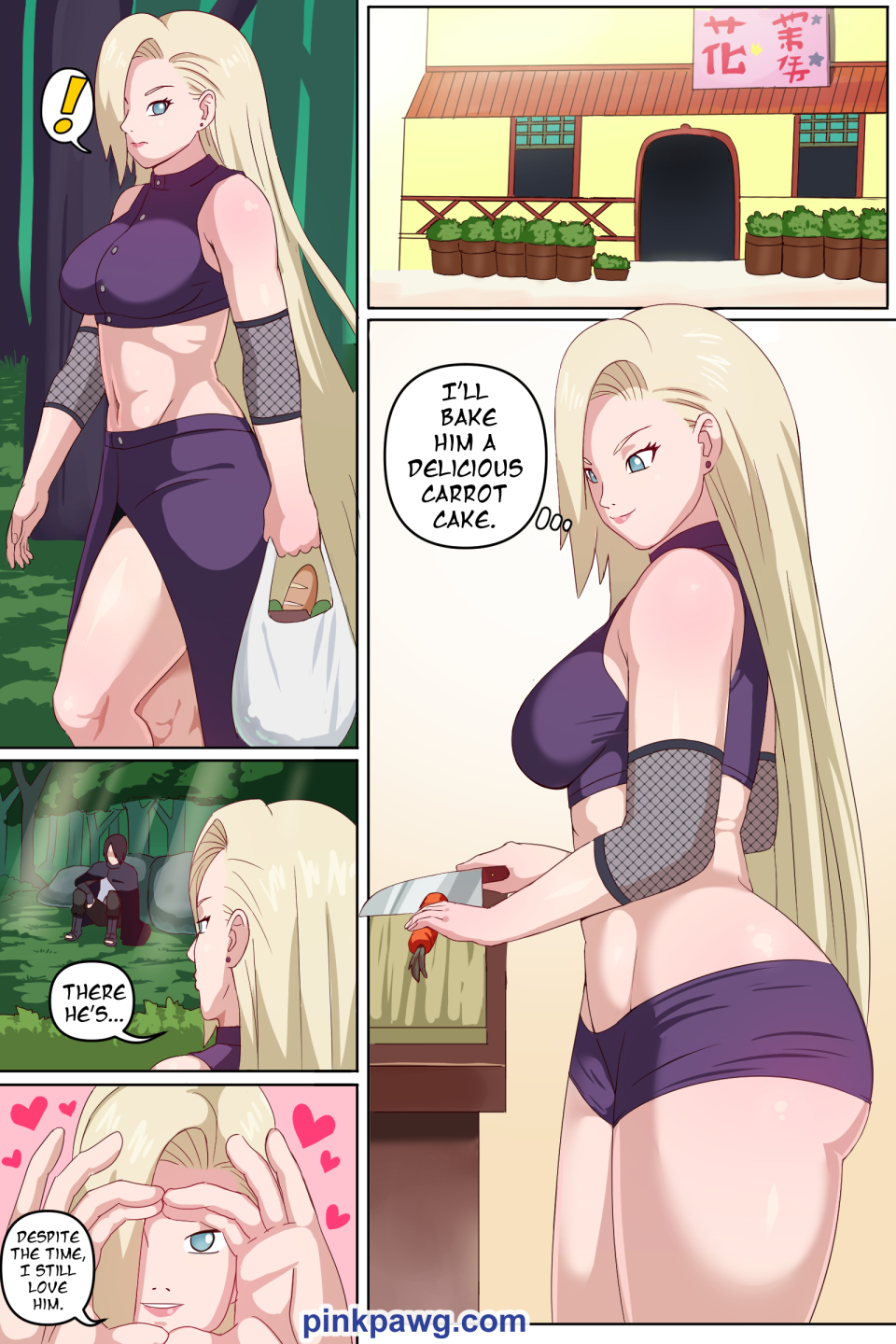 1boy, 1girls, ass, boruto: naruto next generations, comic, doujinshi, female, ino yamanaka, male, manga, naruto, sasuke uchiha, shopping bag, text, thick thighs