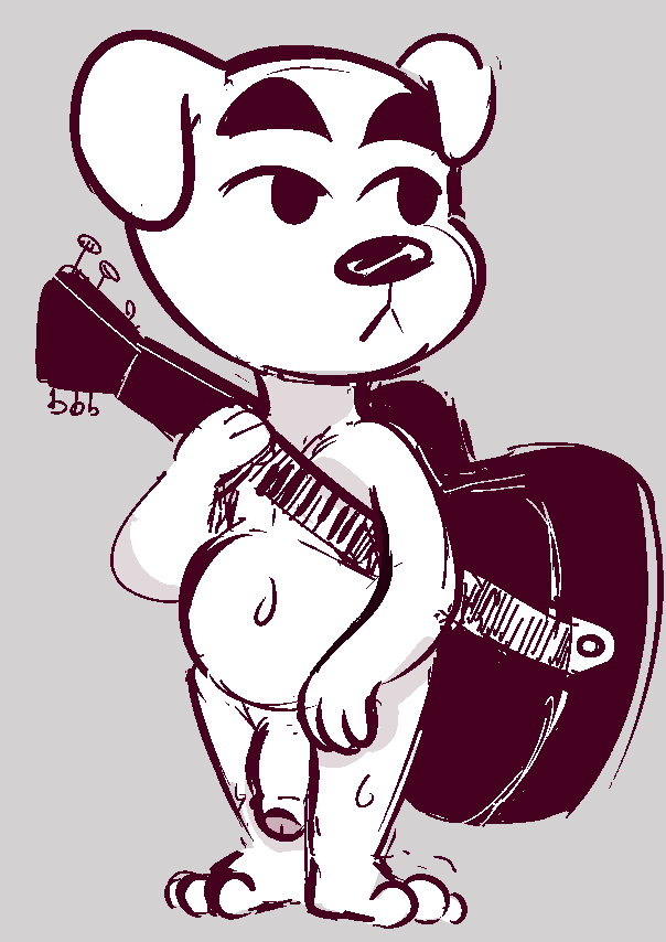 animal_crossing anthro belly canid canine canis domestic_dog fur genitals guitar_case k.k._slider male male_only mammal nintendo nude penis sketch solo standing topony uncut video_games white_body white_fur