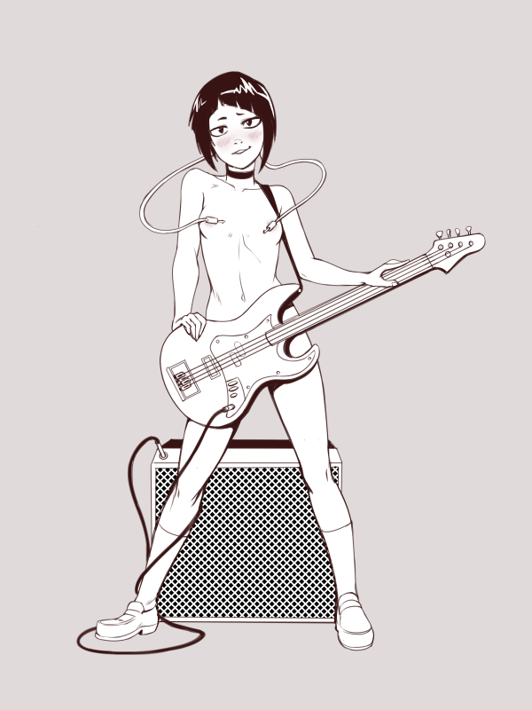 1girls, areolae, bare arms, bare breasts, bare shoulders, blush, breasts, casual, collar, collarbone, convenient censoring, covered nipples, covered pussy, dark hair, eyebrows, female, female focus, female only, footwear, guitar, holding object, human, kyder, kyoka jiro, legwear, looking at viewer, monochrome, musical instrument, my hero academia, naked footwear, nude, nude female, pale skin, playing instrument, pussy, shoes, short hair, shoulders, smile, smiling, socks, solo, solo female, standing