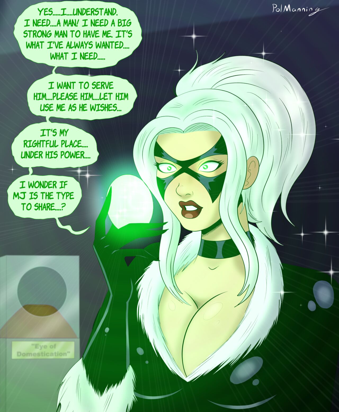 black_cat_(marvel) english_text felicia_hardy female female_only hypnosis marvel mind_control polmanning speech_bubble tagme text