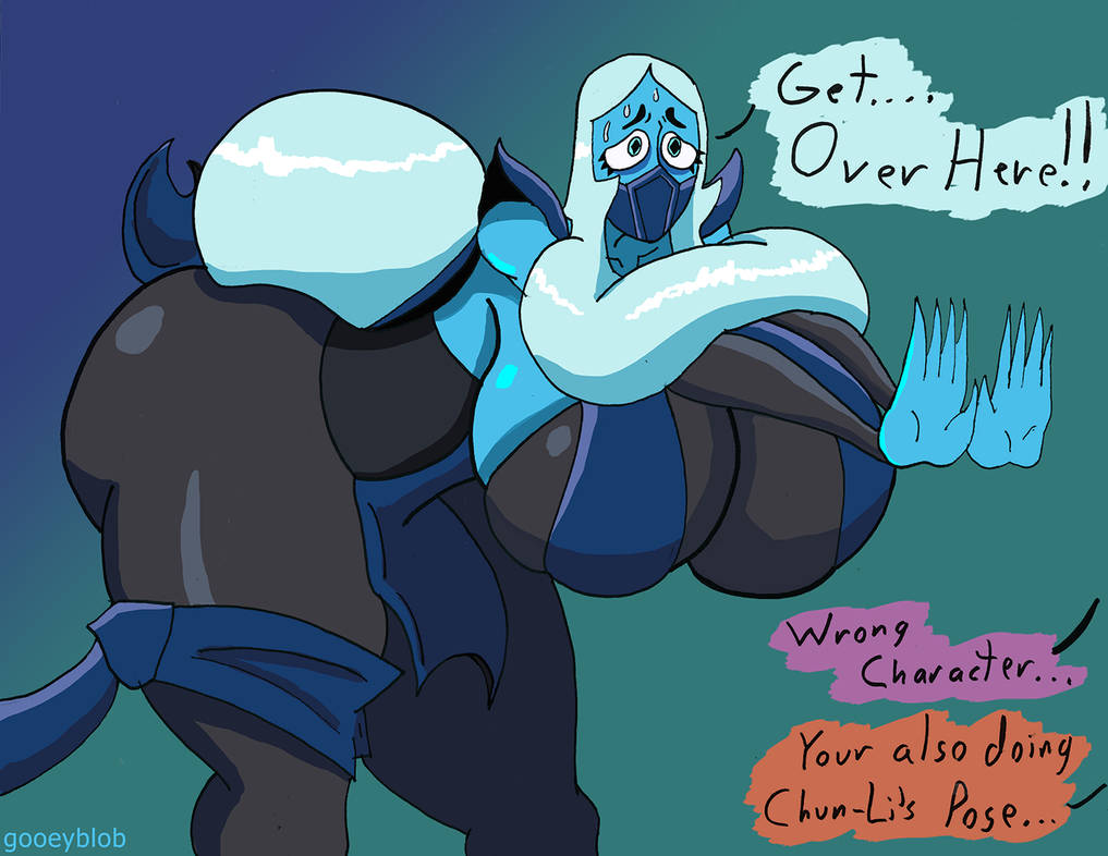 1girls 5_fingers alien_girl big_ass big_breasts bimbo blue_diamond_(steven_universe) blue_eyes blue_hair blue_skin cartoon_network cosplay curvy diamond_authority english_text female_only frost_(mortal_kombat) gem_(species) gooeyblob huge_ass huge_breasts hyper_breasts large_breasts long_hair milf mortal_kombat speech_bubble steven_universe sweat tagme text typo