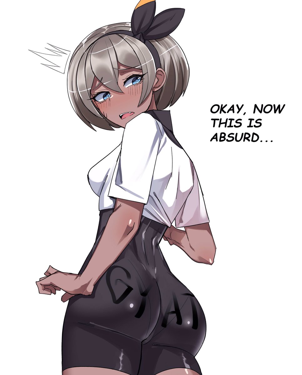 1girls ass ass_focus bea_(pokemon) blue_eyes blush breasts clothed clothing color embarrassed english_text female female_focus female_only grey_hair gym_clothes gym_leader gym_uniform hi_res looking_back meme open_mouth pokemon pokemon_ss short_hair solo tagme text ti_keep white_background wholesome