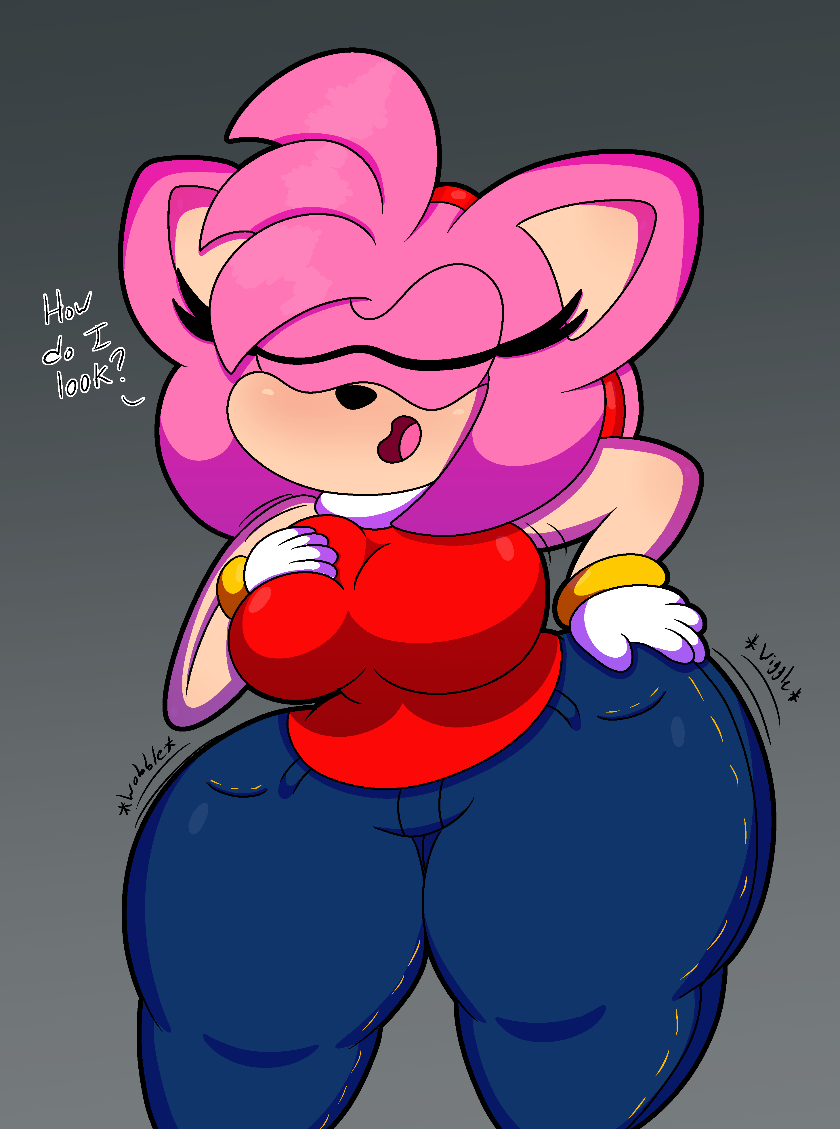 1girls, 3barts, amy rose, anthro, big breasts, breast grab, breasts, clothing, female, female only, headband, large breasts, motion lines, pink hair, pinup, sega, shortstack, solo, solo female, sonic (series), wide hips