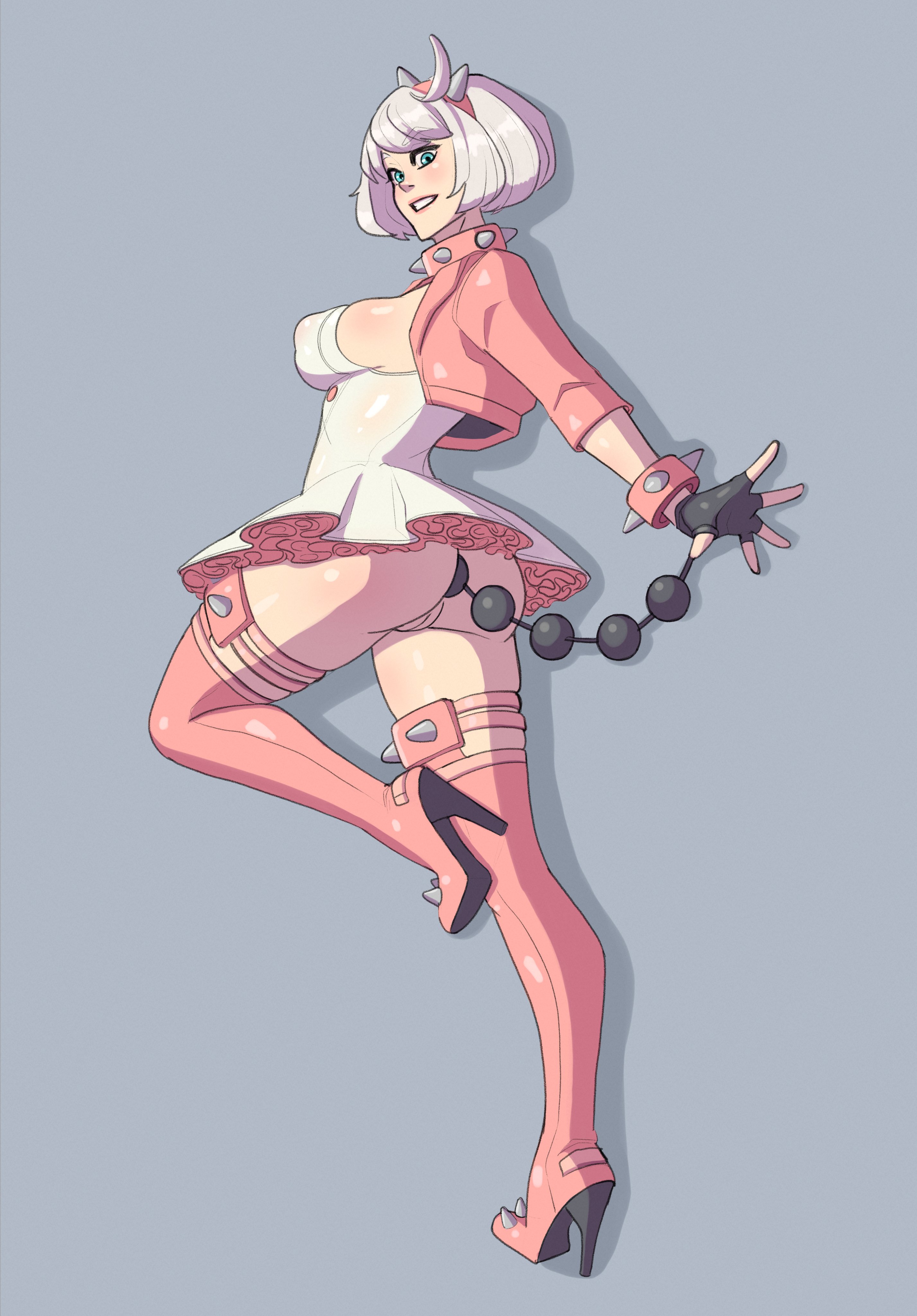 1girls, anal, anal beads, anal beads pull, armwear, ass, big ass, big breasts, blue eyes, bracelet, breasts, elphelt valentine, female, female only, footwear, guilty gear, guilty gear strive, heels, high heels, huge anal beads, king0fghouls, legwear, pink thighhighs, pussy, sex toy, short hair, skirt, solo, solo female, spiked bracelet, spiked collar, stiletto heels, thick thighs, thigh boots, thigh strap, thighhighs, thighs, vagina, very high heels, white hair, white skirt