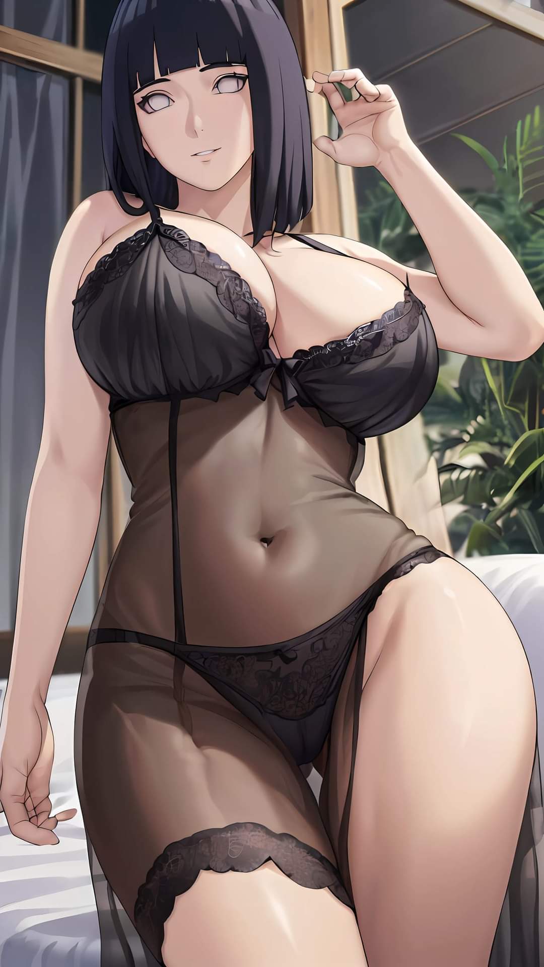 ai generated, big breasts, boruto: naruto next generations, breasts, female, full body, huge breasts, hyuuga hinata, lingerie, milf, nai diffusion, naruto, naruto (series), room, short hair, stable diffusion, uzumaki hinata