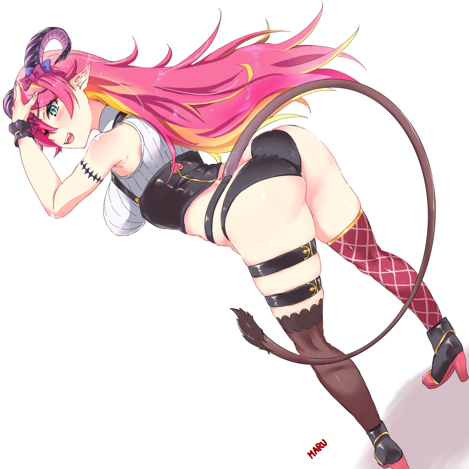 artist request, ass, black panties, demon, hololive, hololive gen 5, hololive japan, mano aloe, pointy ears, succubus, tagme, thick thighs, topwear, virtual youtuber, vtuber