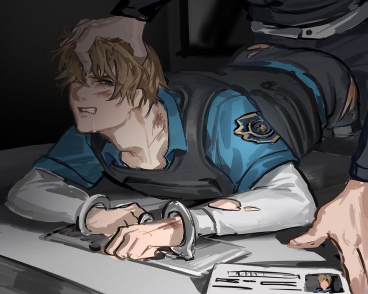 backshots, capcom, handcuffs, leon scott kennedy, male, male only, on table, pinned, resident evil, resident evil 2, resisting