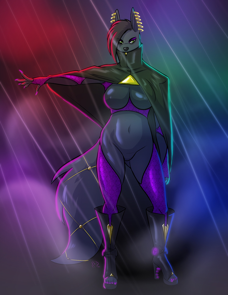 2018 anthro big_breasts black_hair breasts ear_piercing female_focus female_only green_eyes jackal kadath kadath_universe lingerie nightshade_(kadath) nipples rain simple_background solo tail