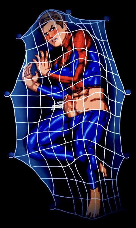 bodysuit captured censored cum in_net male male_focus male_only malesub marvel muscular muscular_male peter_parker spandex spider-man spider-man_(series) straight_hair tight-web trapped under_net