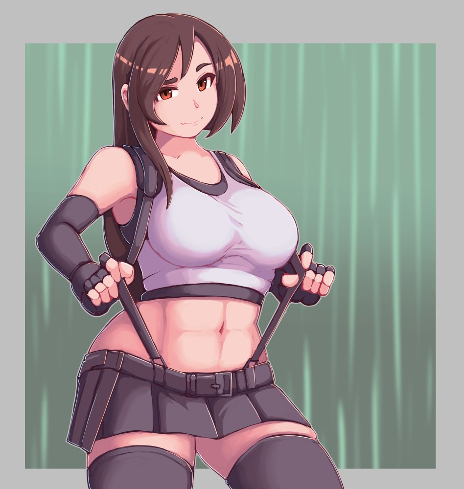 1girls, breasts, cleavage, female, female only, final fantasy, final fantasy vii, kittenboogers, large breasts, looking at viewer, solo, thighhighs, tifa lockhart