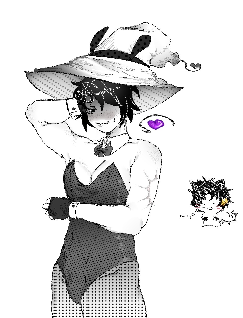 1boy, azure (forsaken), azureslut, backalleyman, bunny costume, bunnysuit, cat boy, catboy, embarrassed, embarrassed expression, forsaken (roblox), male, pecs, reupload, roblox, roblox game, robloxian, scar on arm, self upload, spoken heart, sweatdrop, tagme, two time (forsaken), witch hat
