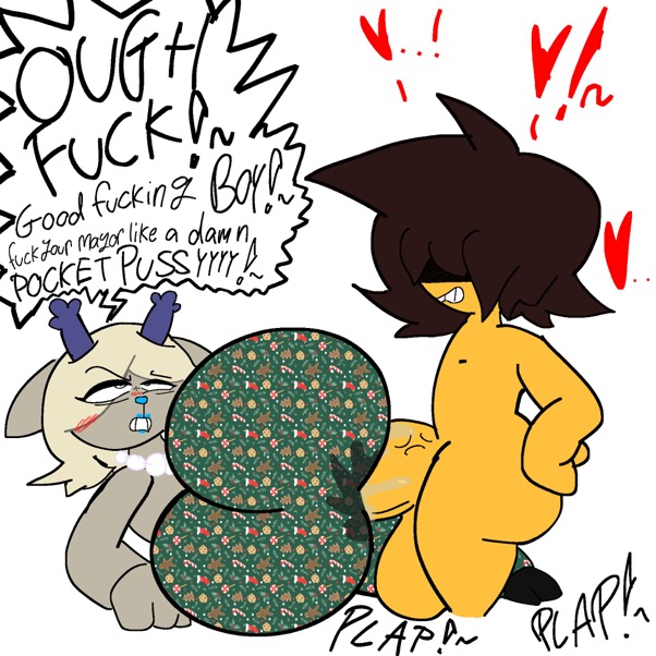 afterdarkcircus anthro antlers big_ass big_ass_(male) busty_female carol_holiday clothed_female_nude_male clothing deer deltarune forbidden_pants huge_ass huge_cock human_on_anthro kris_(deltarune) loving_it milf penetration_through_clothes sex sex_through_clothes through_clothes voluptuous voluptuous_female