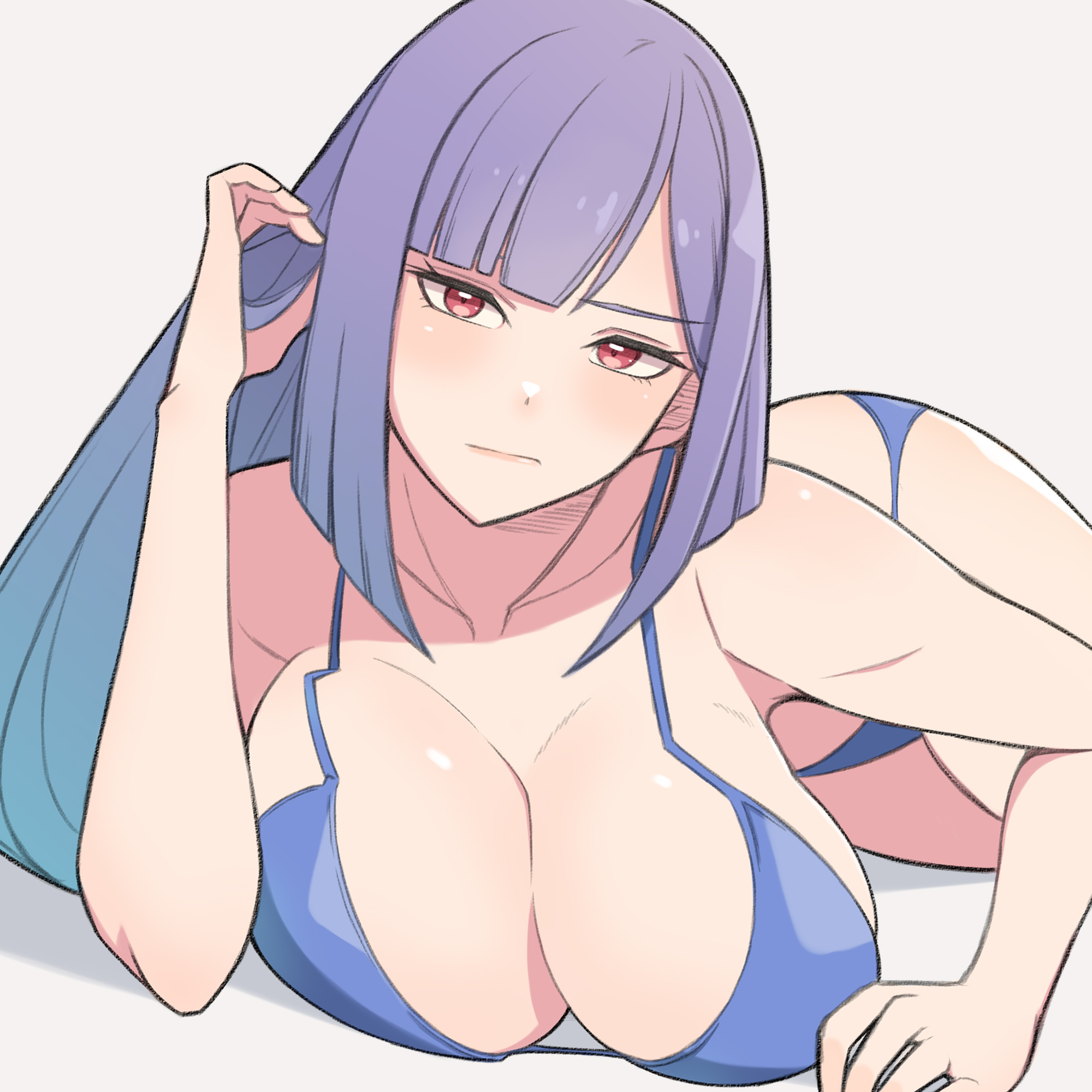 1girls, 52siki, ass, bbw, big breasts, bikini, bikini bottom, bikini top, blue bikini, blue bikini bottom, blue bikini top, blue swimsuit, blue thong, boobs, boobs bigger than head, breasts, breasts bigger than head, busty, cleavage, female, female focus, female only, gundam, gundam zz, hi res, high resolution, highres, huge breasts, large breasts, light skin, light-skinned female, lips, lipstick, long hair, lying, lying on side, makeup, mobile suit gundam, oppai, pale skin, pale-skinned female, pink eyes, pink lips, pink lipstick, pinup, purple hair, roux louka, sideboob, solo, solo female, solo focus, swimsuit, thick thighs, thighs, thong, very high resolution, voluptuous, voluptuous female, white background