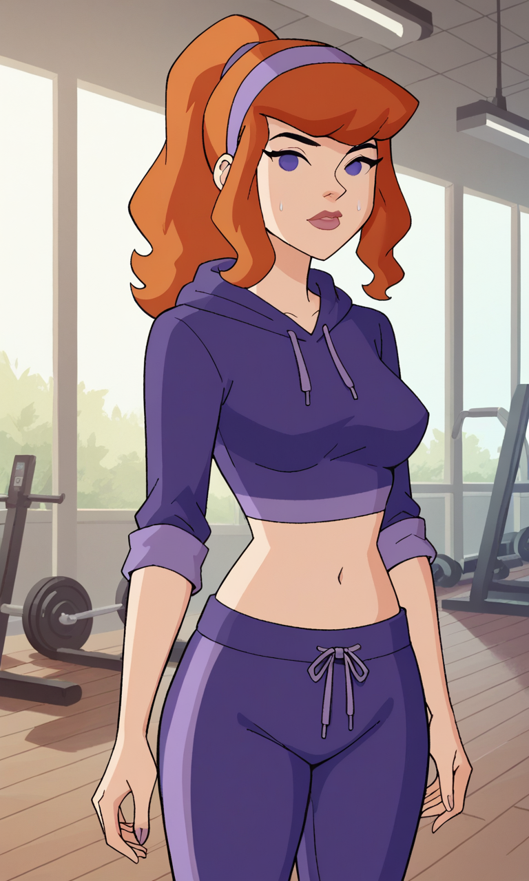ai_generated ass bigmic145 breasts cartoon_network daphne_blake daphne_blake_(mystery_incorporated) female hoodie navel ponytail red_hair scooby-doo scooby-doo!_mystery_incorporated track_suit