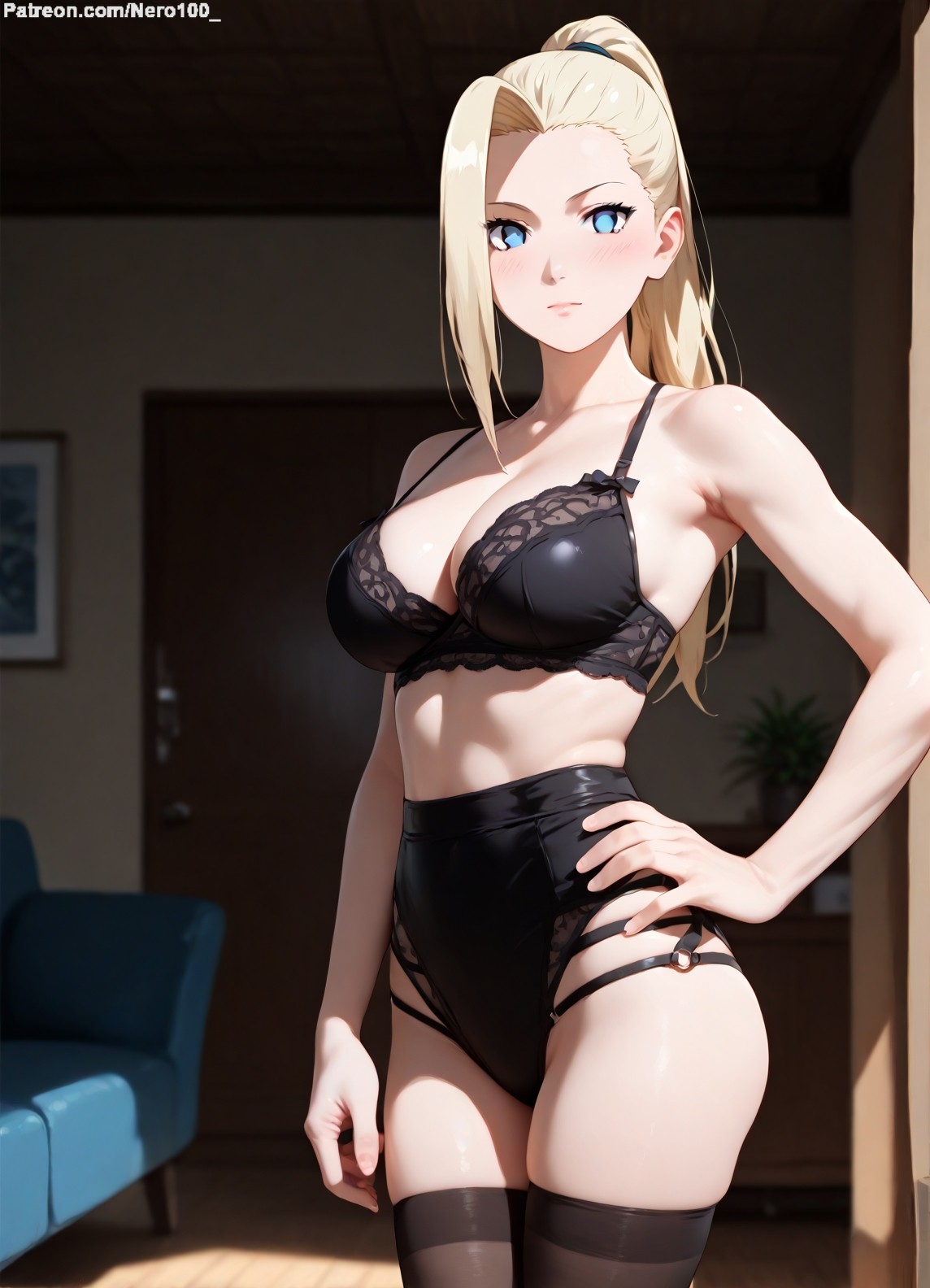 1girls 2d ai_generated areolae big_breasts blonde_female blonde_hair boruto:_naruto_next_generations bra breasts chest curvy curvy_figure cute cute_face detailed eyelashes eyeshadow female female_only fit fit_female focus hair high_quality ino_yamanaka large_breasts legs light-skinned_female light_skin lingerie lips lipstick long_hair makeup mascara naruto naruto_(series) naruto_shippuden pale-skinned_female pale_skin panties perky_breasts ponytail posing seductive seductive_look sexy_clothing stable_diffusion tagme thighs thin_waist