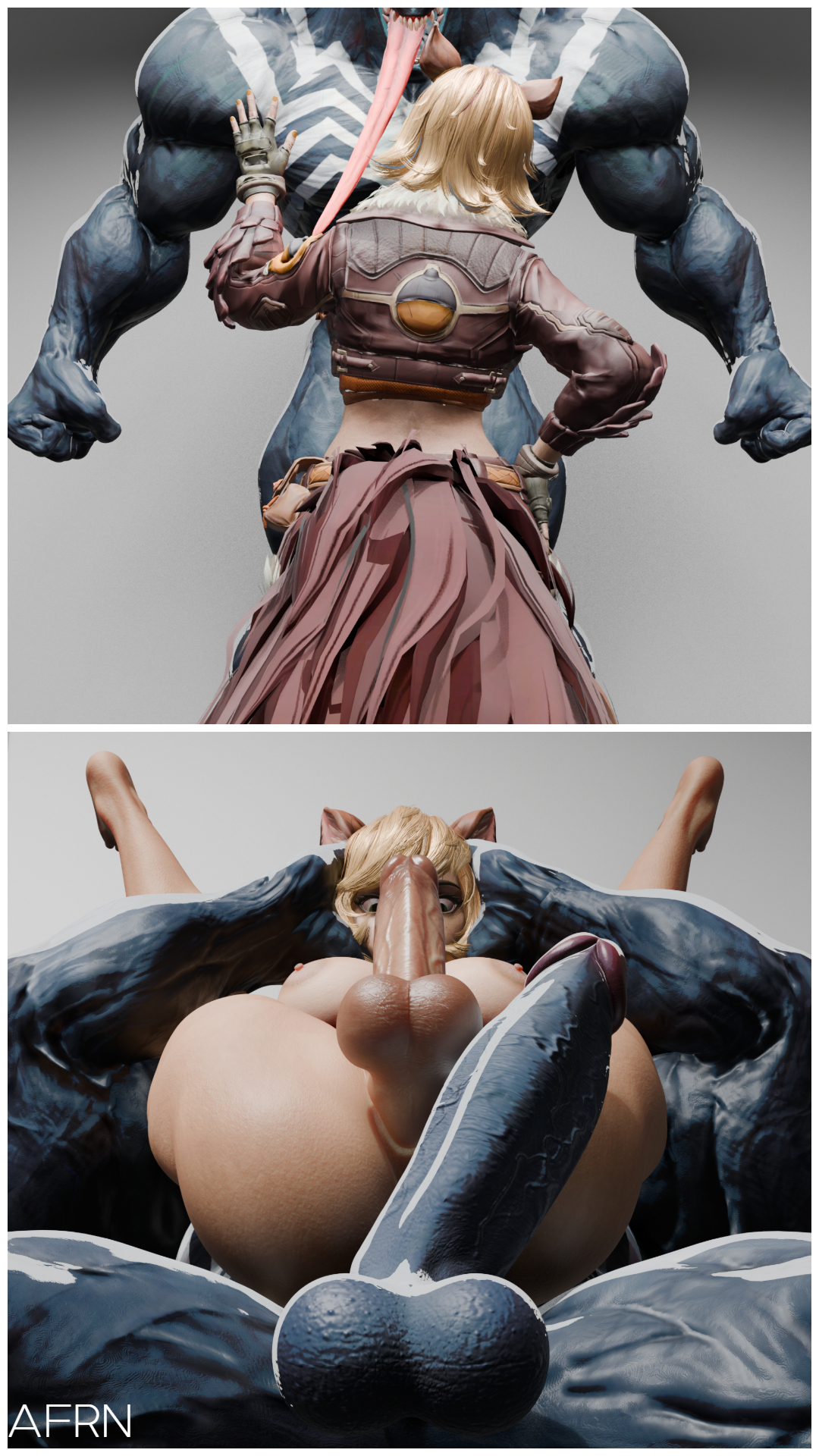 1boy, 1futa, 1girls, 3d, afrn, back view, balls, big dom small sub, blender, faceless male, female, from behind, full nelson, full nelson (legs held), futanari, futasub, imminent anal, imminent sex, instant loss, instant loss 2koma, intersex, looking at another, looking at partner, looking at penis, looking up, male, male on futa, marvel, marvel comics, marvel rivals, penis, squirrel girl (marvel rivals), squirrel girl (marvel), veiny penis, venom (marvel)