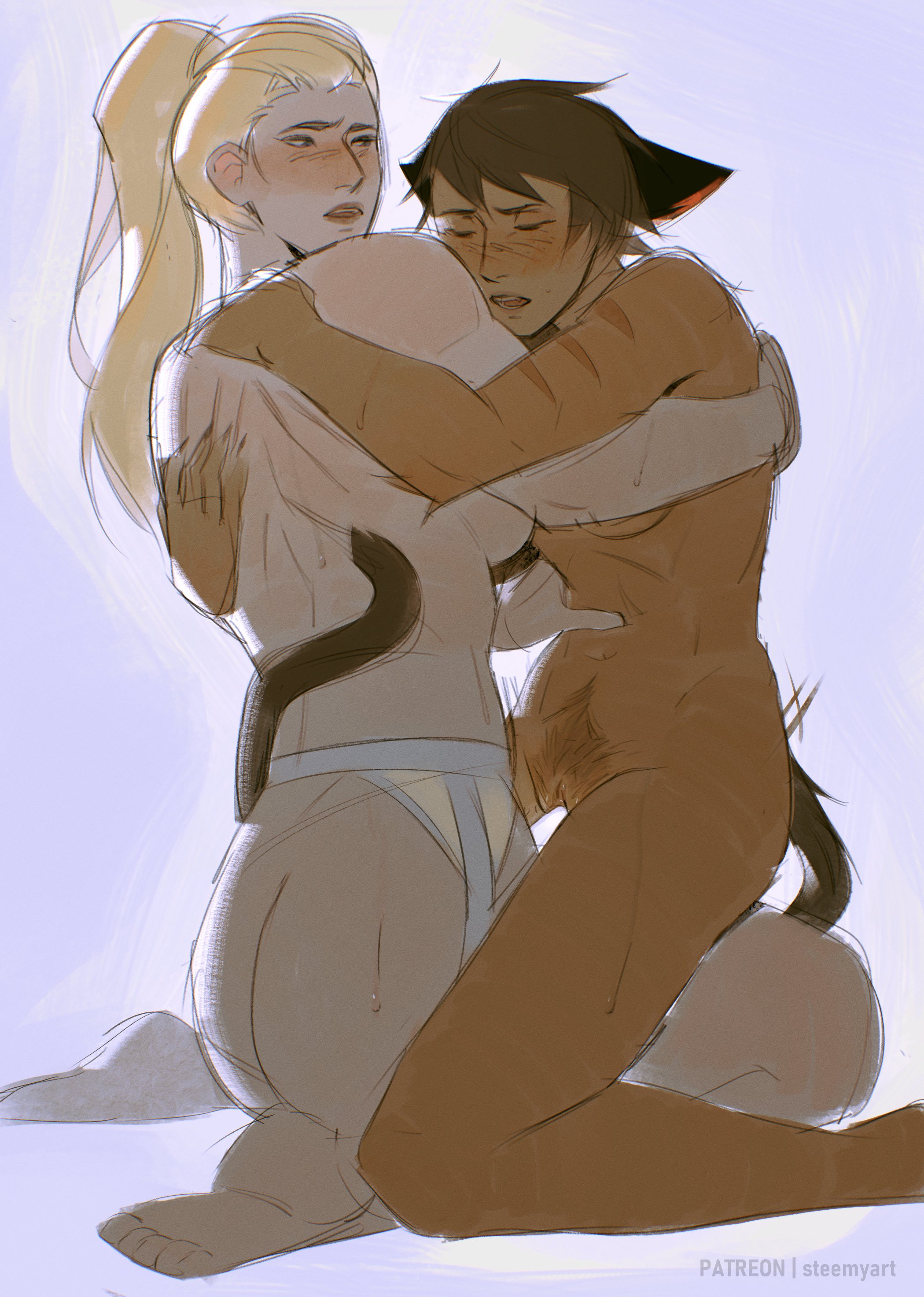 2girls, adora, blonde female, blonde hair, blushing, brown hair, brunette, canon couple, cat ears, cat girl, cat tail, catgirl, catra, female, female only, hugging, hugging another, hugging partner, kemonomimi, lesbian sex, muscular, muscular female, pleasure face, prehensile tail, pubic hair, riding, riding dildo, riding strap-on, riding toy, scar, scars, scars all over, scratch marks, scratching, scratching back, she-ra and the princesses of power, steemyart, straddling, straddling lap, strap-on, strapon, tail wrapped around body, yuri