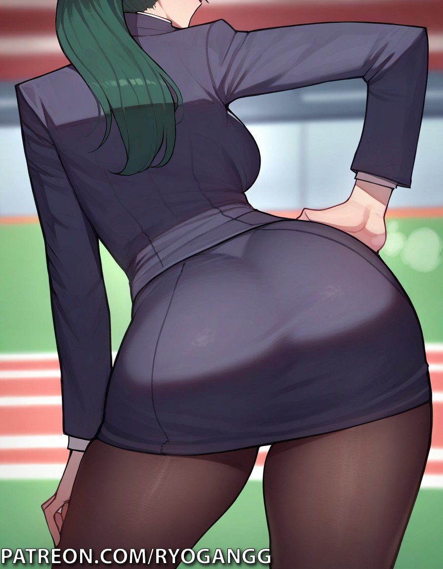 1female 1girls 2d 2d_(artwork) ai_generated green_hair jujutsu_kaisen maki_zenin pantyhose patreon patreon_username ryogangg school_uniform thick_thighs uniform zenin_maki