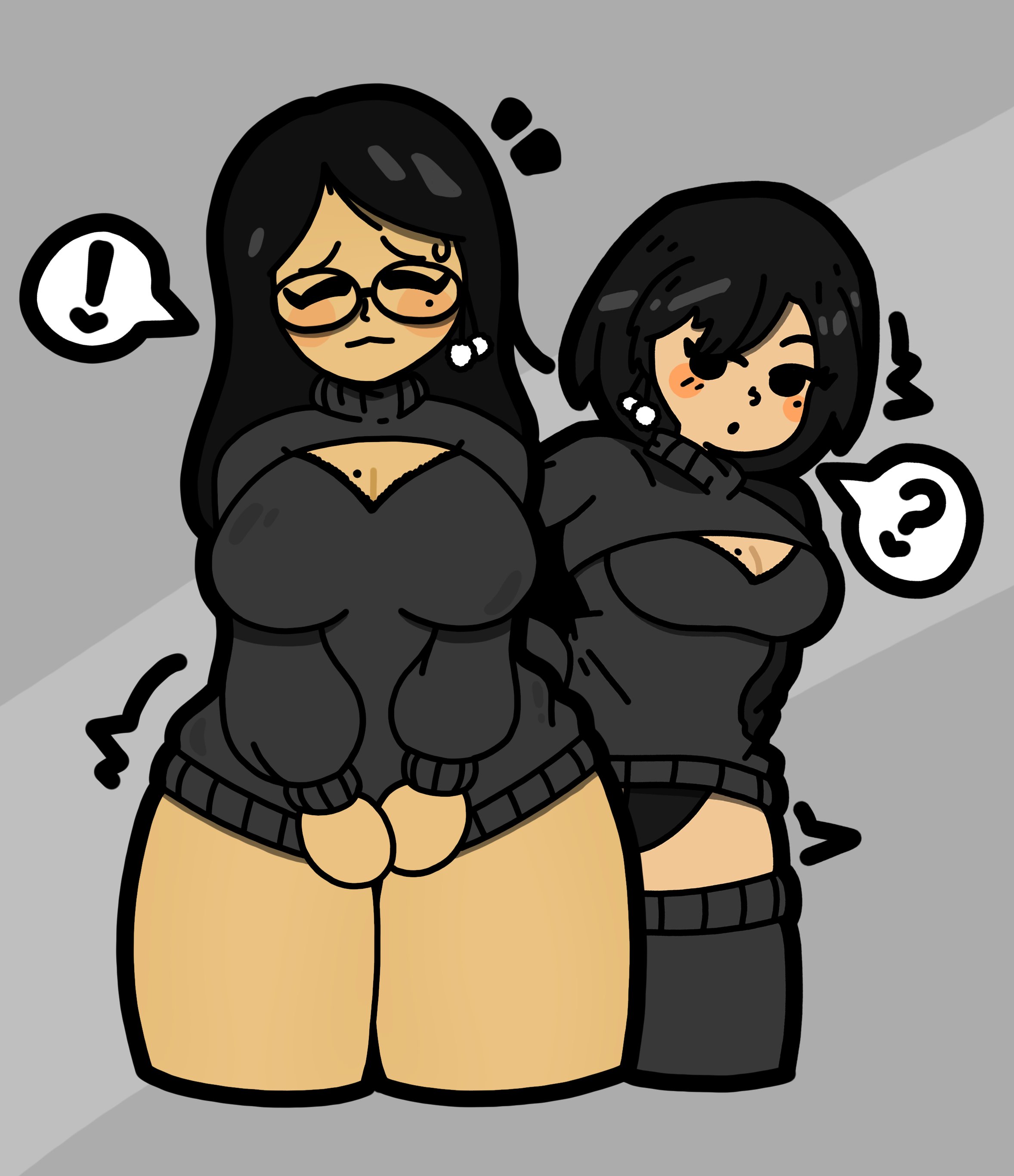 ?, aisha (gazoogaloo), artist request, ava (gazoogaloo), black hair, blush, breasts, cleavage, female, female only, glasses, mii, mob face, nintendo, oc, original character, panties, sweater, tagme