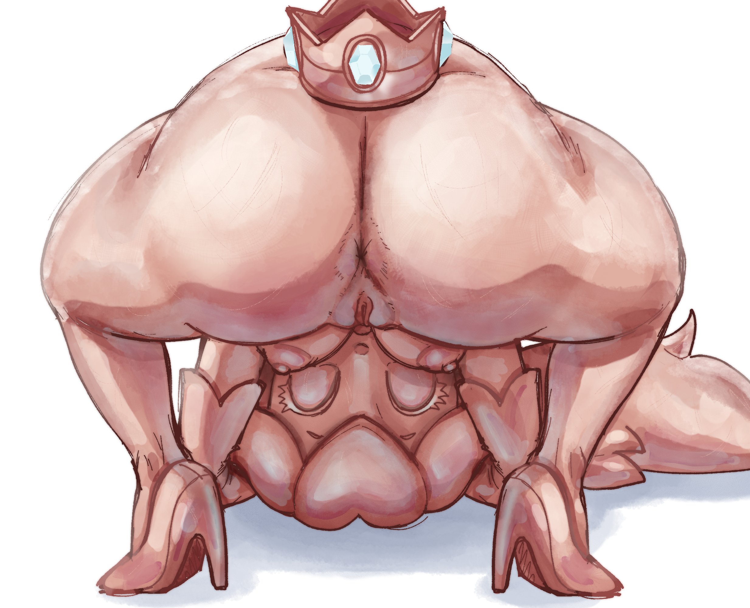 1girls, anus, anus peek, ass, ass cheeks, ass focus, big ass, big breasts, breast peek, breasts, breasts out, bubble ass, bubble butt, butt focus, crown, crown only, elbow gloves, female, female focus, female only, gloves, gloves only, head down ass up, heels, hexanne, high heels, high heels only, large ass, large breasts, legs apart, long hair, looking at viewer, looking back, mario (series), mario kart, mario kart 8, metal, metallic body, naked, naked female, naked footwear, naked gloves, naked heels, nintendo, nude, nude female, pink body, pink gold peach, presenting, presenting anus, presenting ass, princess peach, pussy, pussy peek, pussy visible, simple background, starveil, starveil (artist), super mario bros., thick thighs, thighs, tits out, vagina, white background