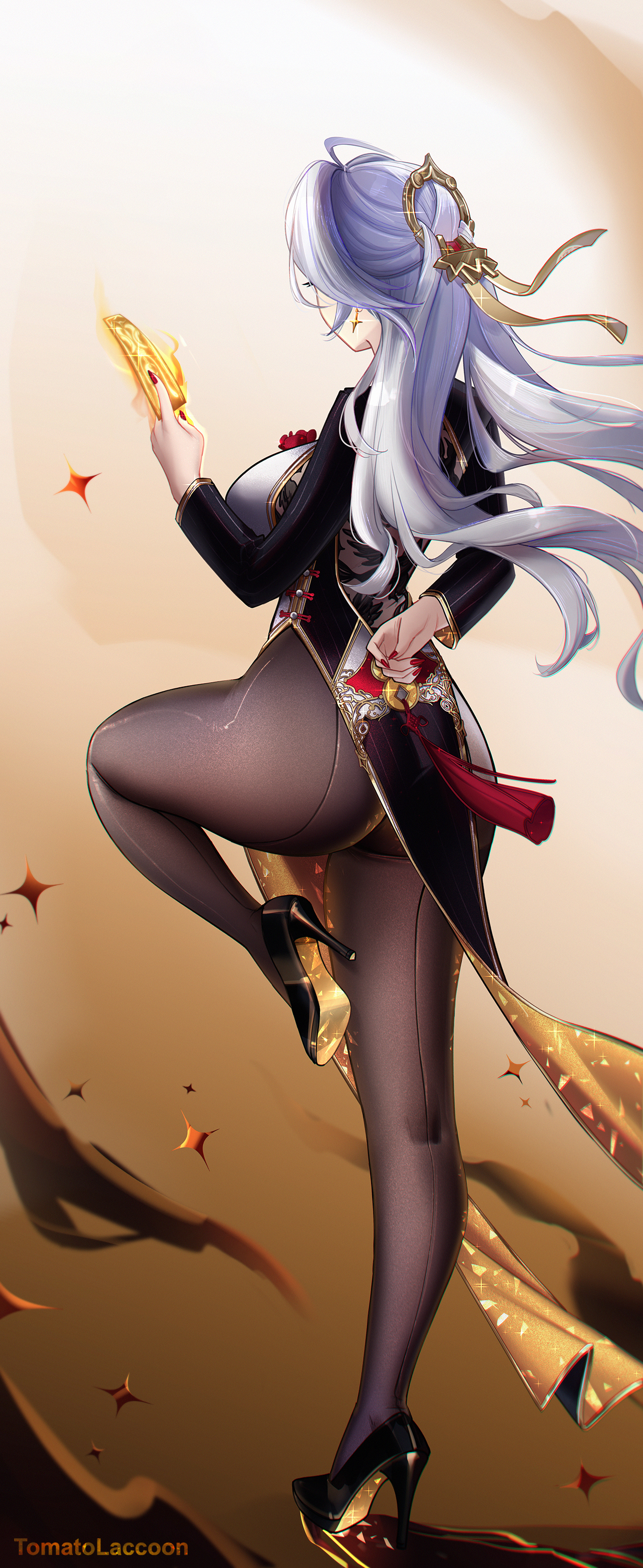 1girls, 2025, ass, faceless, faceless female, facing away, female, glitter, high heels, hoyoverse, long hair, mihoyo, tagme, tomatolaccoon, white hair, yixuan (zenless zone zero), yunkui summit, zenless zone zero