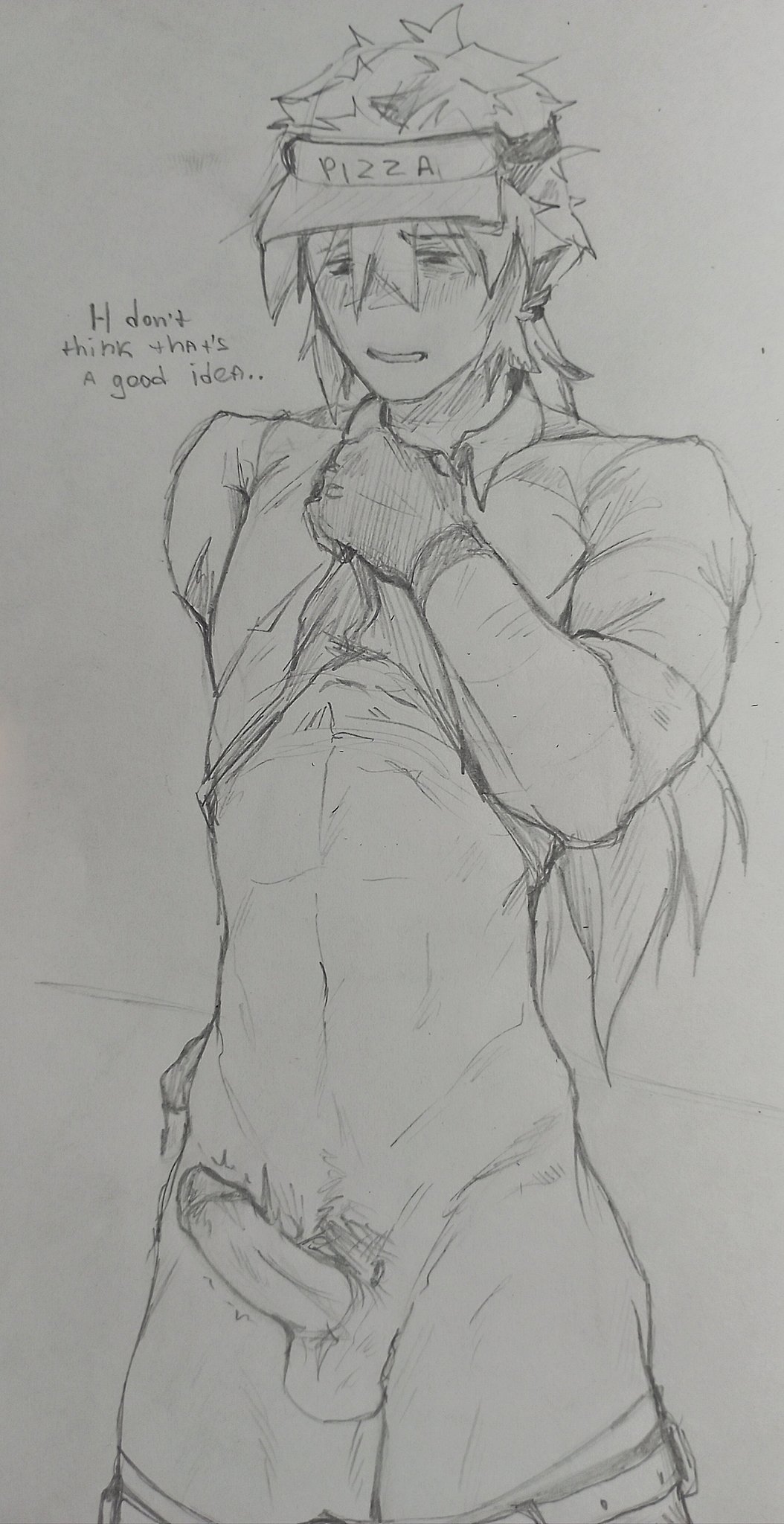 1boy, abs, elliot (forsaken), elliot (work at a pizza place), english text, erection, forsaken (roblox), lean figure, leaning on object, lifting shirt, male, pants down, roblox, roblox game, robloxian, solo, submissive, tagme, text, traditional media (artwork), tremble lines, tremble spikes, vinsatp