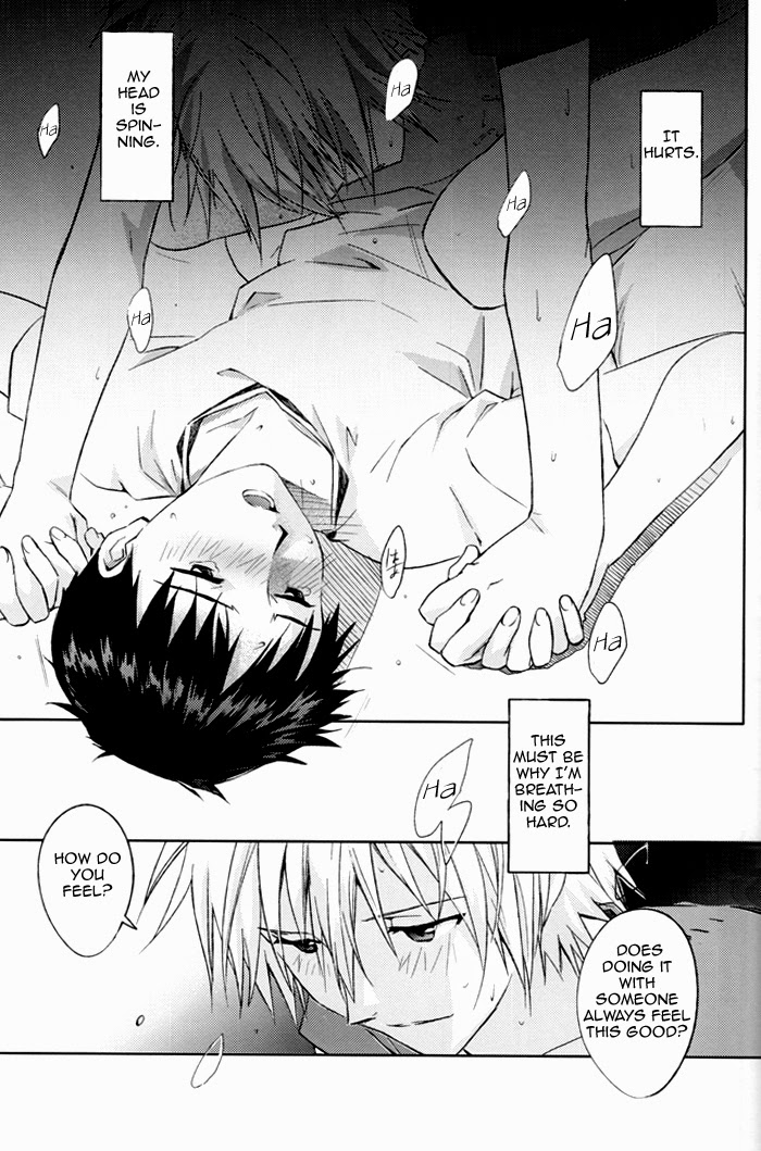 2boys, anal, blush, clothing, comic, doujinshi, gay, hard translated, kaworu nagisa, magarikoji lily, male, male only, neon genesis evangelion, shinji ikari, yaoi