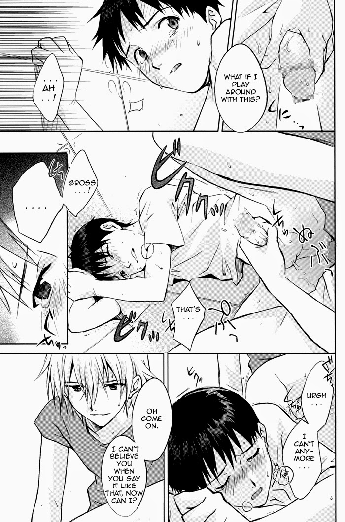 2boys, anal, anal sex, ass, blush, censored, clothing, comic, gay, handjob, kaworu nagisa, magarikoji lily, male, male only, neon genesis evangelion, penis, shinji ikari, yaoi