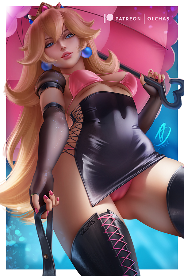 1girls, big breasts, bikini, blonde hair, blue eyes, breasts, dominatrix, female, female only, femdom, holding leash, leash, leashed pov, long hair, looking at viewer, looking down, mario (series), nintendo, nipples, nipples visible through clothing, olchas, pink bikini, pov, princess peach, solo, solo female, solo focus, submissive pov, swimsuit, umbrella, very long hair