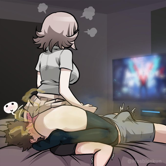 danganronpa, facefart, facesitting, fart, female, male, nanami chiaki, pink panties