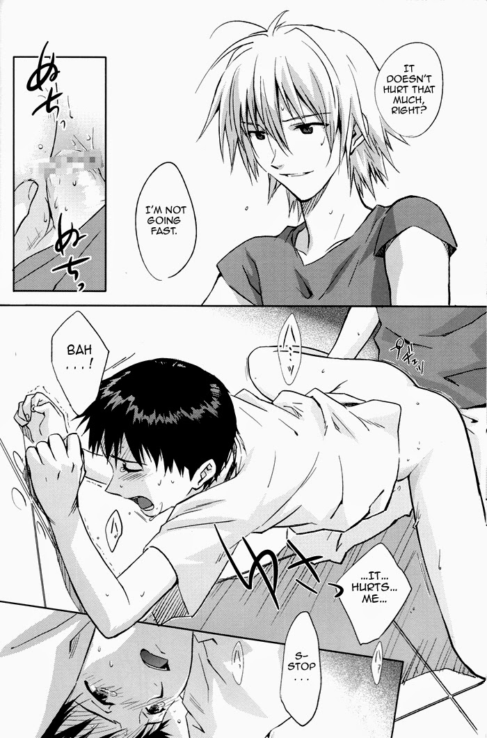 2boys, anal, anal sex, anus, ass, blush, boy rape, censored, clothed sex, clothing, comic, doujinshi, gay, hard translated, kaworu nagisa, magarikoji lily, male, male only, monochrome, neon genesis evangelion, penis, rape, shinji ikari, yaoi