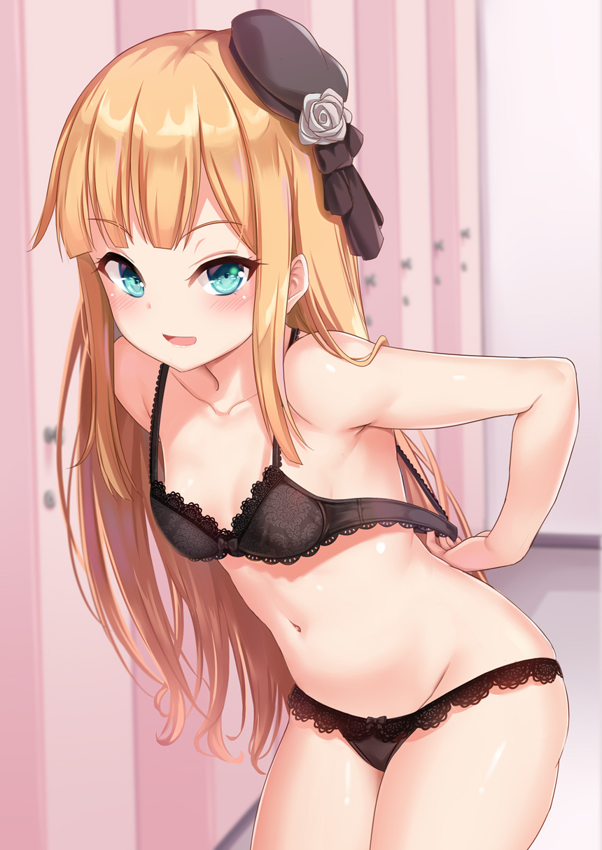black lingerie, blonde hair, blue eyes, eyebrows visible through hair, fate (series), fate/grand order, female, green eyes, hair ornament, hime cut, lingerie, long hair, looking at viewer, lord el-melloi ii case files, open mouth, reines el-melloi archisorte, shimokirin, shiny skin, tagme, undressing