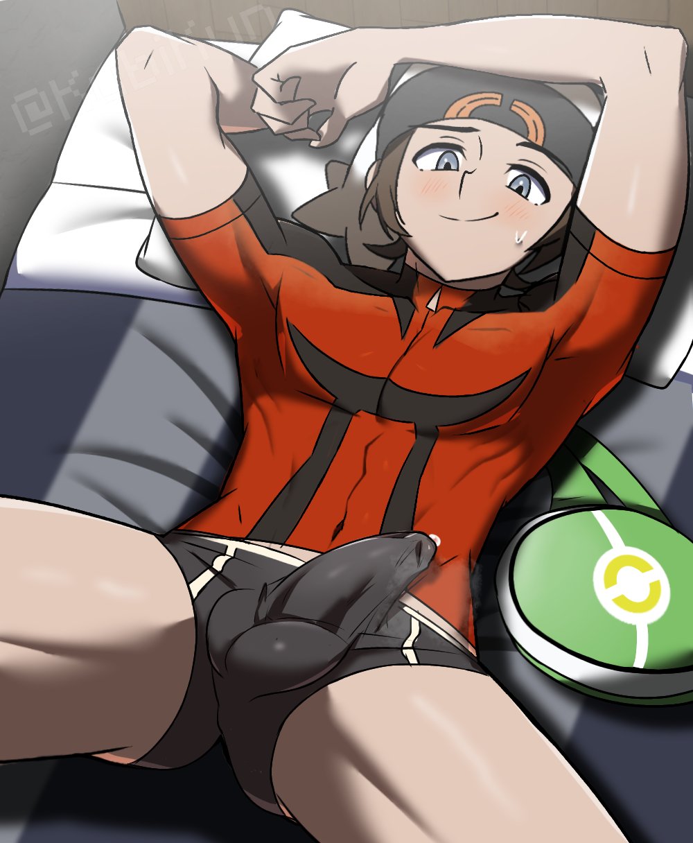 1boy, balls, brendan (pokemon), bulge, gay, gay male, kubikun, male, male only, penis, pokemon, precum, skinny, testicles, yaoi, young
