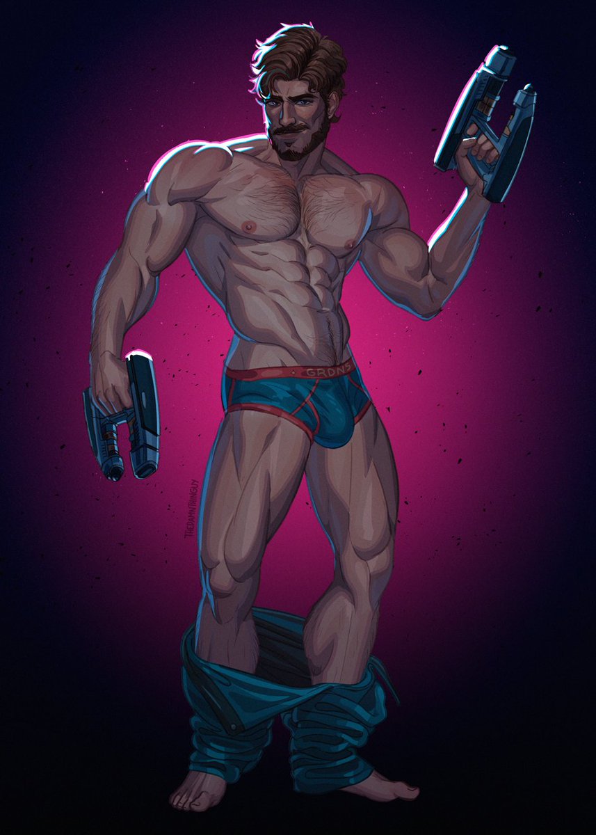 1boy, bara, beard, briefs, bulge, male, male only, marvel, marvel comics, marvel rivals, muscular, muscular male, peter quill, solo, starlord, starlord (marvel rivals), thedamnthinguy, yaoi