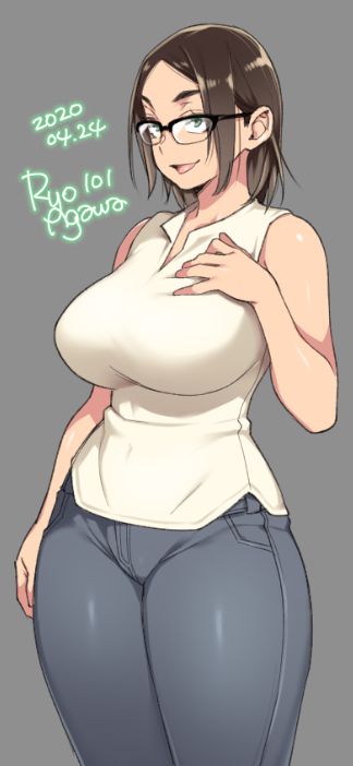 1girls, big breasts, breasts, cleavage, clothed, female, female only, glasses, large breasts, ryo agawa, solo